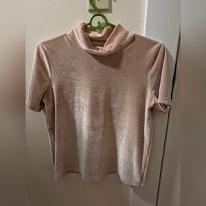 Madewell Champagne Velvet Short Sleeve Mock Neck Shirt